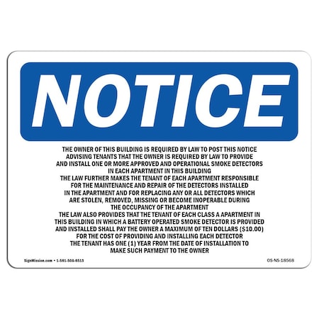 Signmission OSHA Sign, Owner Of This Building Is Required By, 10in X 7in Aluminum, 10" W, 7" H, Landscape OS-NS-A-710-L-18568